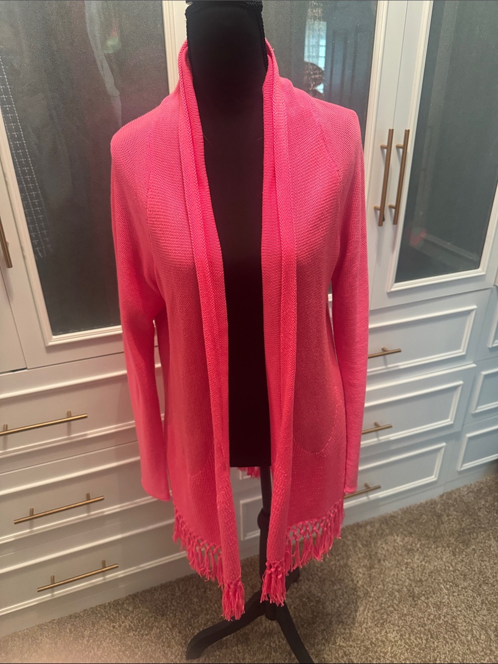 Lilly Pulitzer Hot Pink Open-Front Fringe Cardigan
